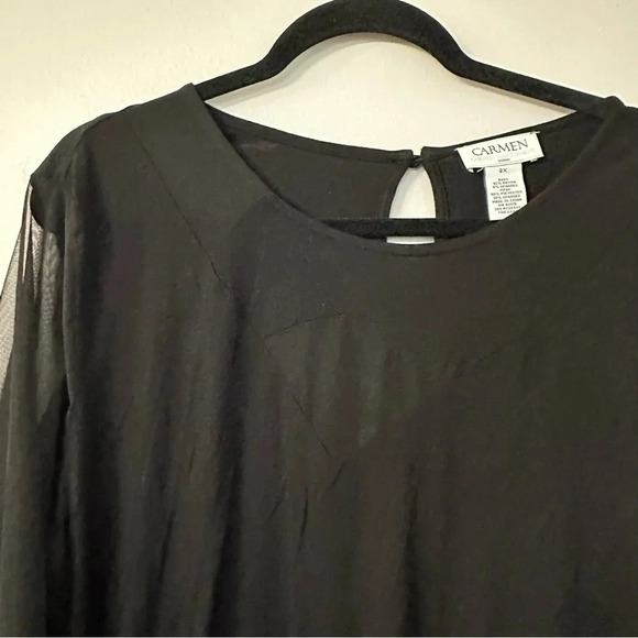 Carmen Marc Valvo Women's Black Lace/Sheer Arms and Chest Details Size 2X GUC - Picture 4 of 7